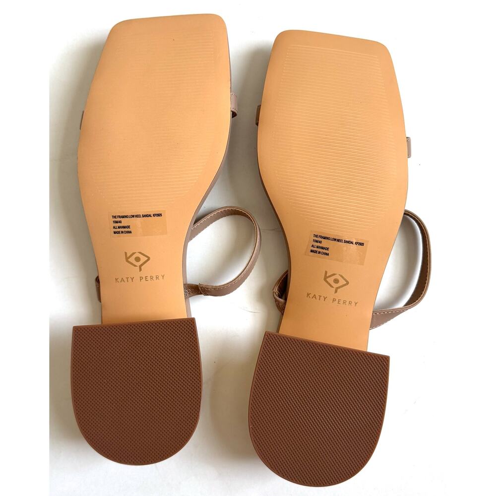 Katy Perry Low Heel Gold Sandal Tan Taupe Size 10 NEW - Picture 7 of 8